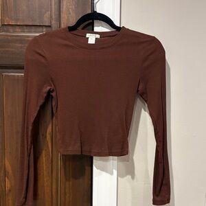 Women's Brown Long Sleeve Crop Top
